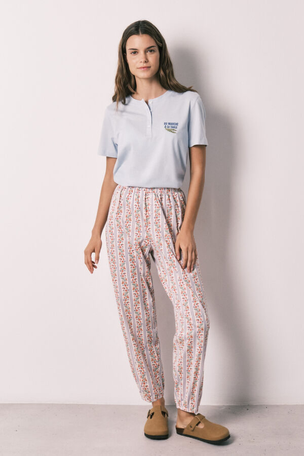 Women'secret Cal&ccedil;as carrot 100% algod&atilde;o estampado flores rosa