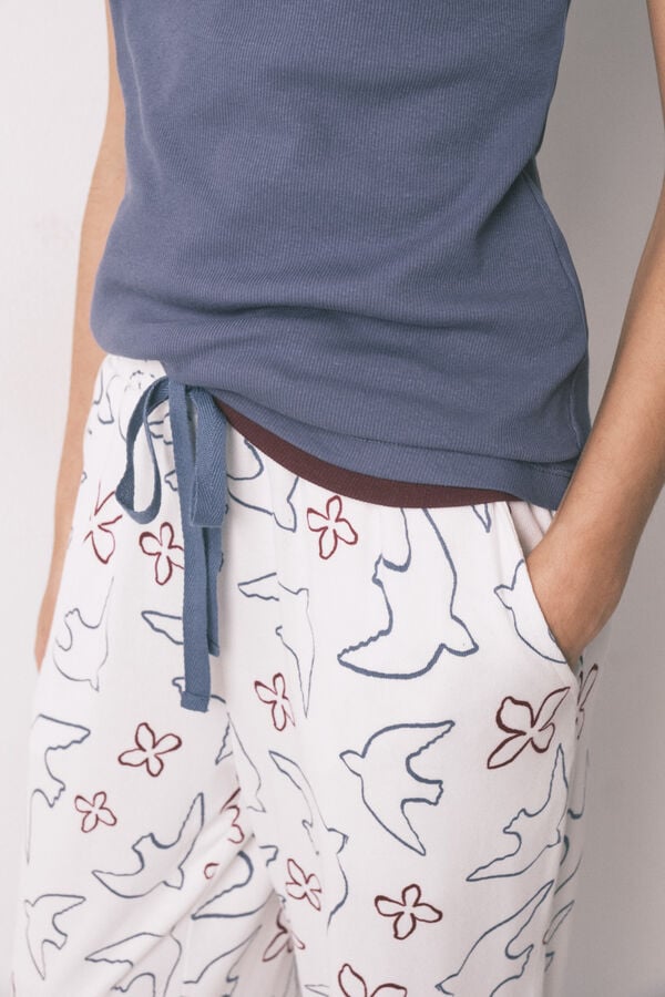 Women'secret Cal&ccedil;a comprida estampado de p&aacute;ssaros branca branco