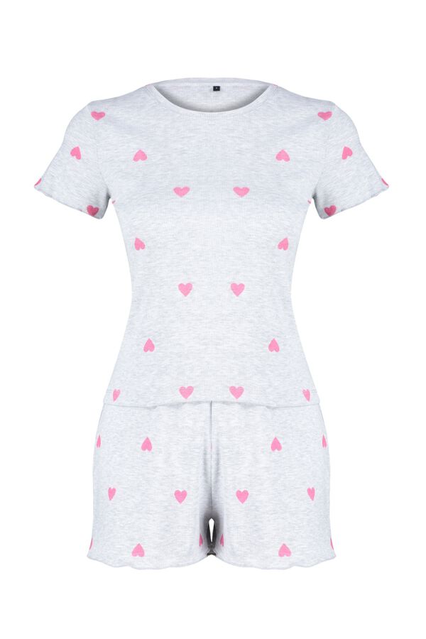 Trendyol Conjunto de pijama curto cora&ccedil;&otilde;es cinzento
