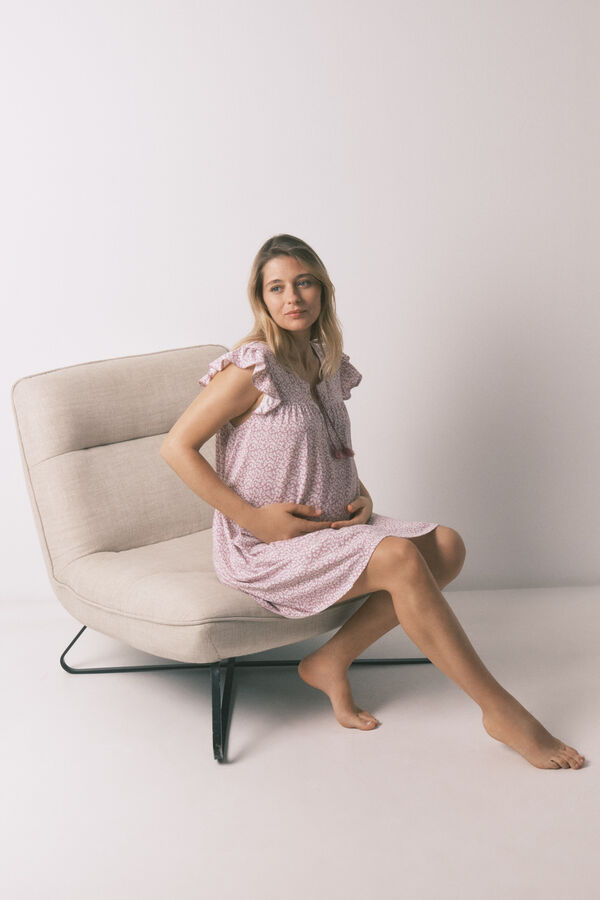Women'secret Camisa de dormir maternity com folho em algod&atilde;o rosa rosa