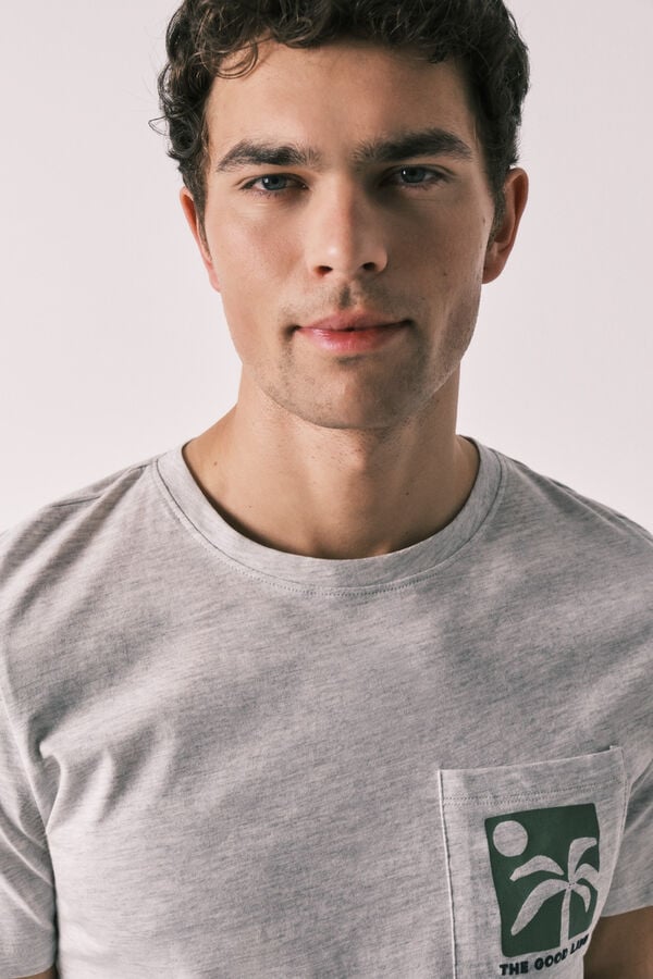 Women'secret Pijama curto de homem em algod&atilde;o estampado de palmeiras cinzento