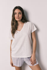 Women'secret Pijama curto em algod&atilde;o e viscose &agrave;s riscas bege
