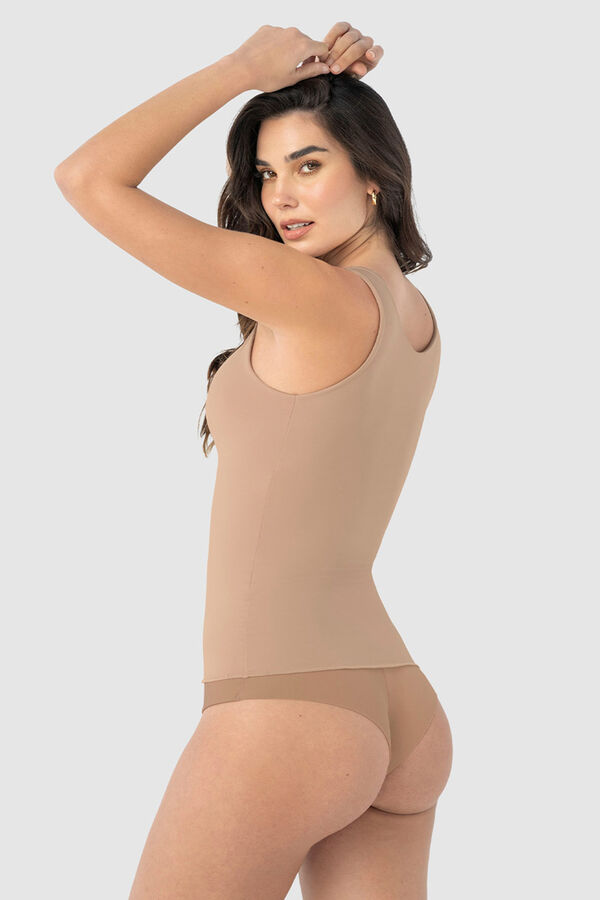 Leonisa Moderate control T-shirt with double layer on the abdomen brown