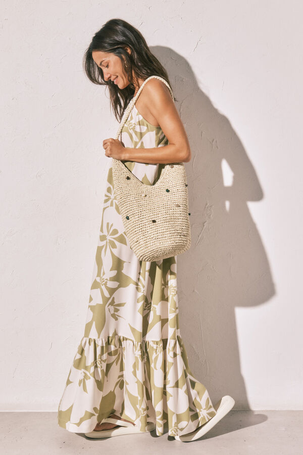 Women'secret Vestido comprido de al&ccedil;as com estampado de flores verde