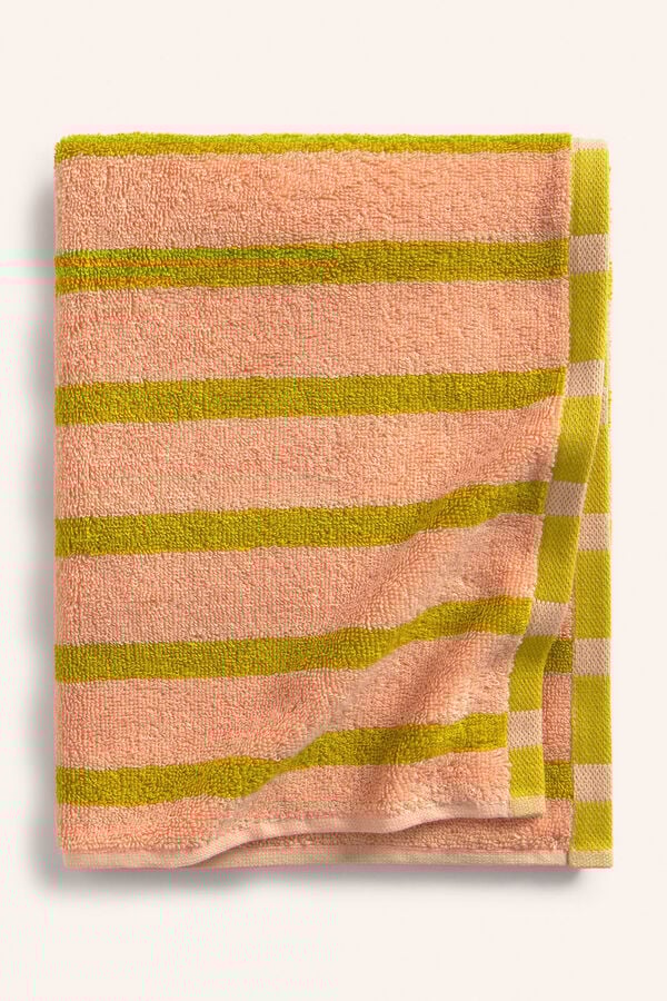 Calma House Toalha de banho de algod&atilde;o turco &agrave;s riscas rosa Saturno 90x150 rosa
