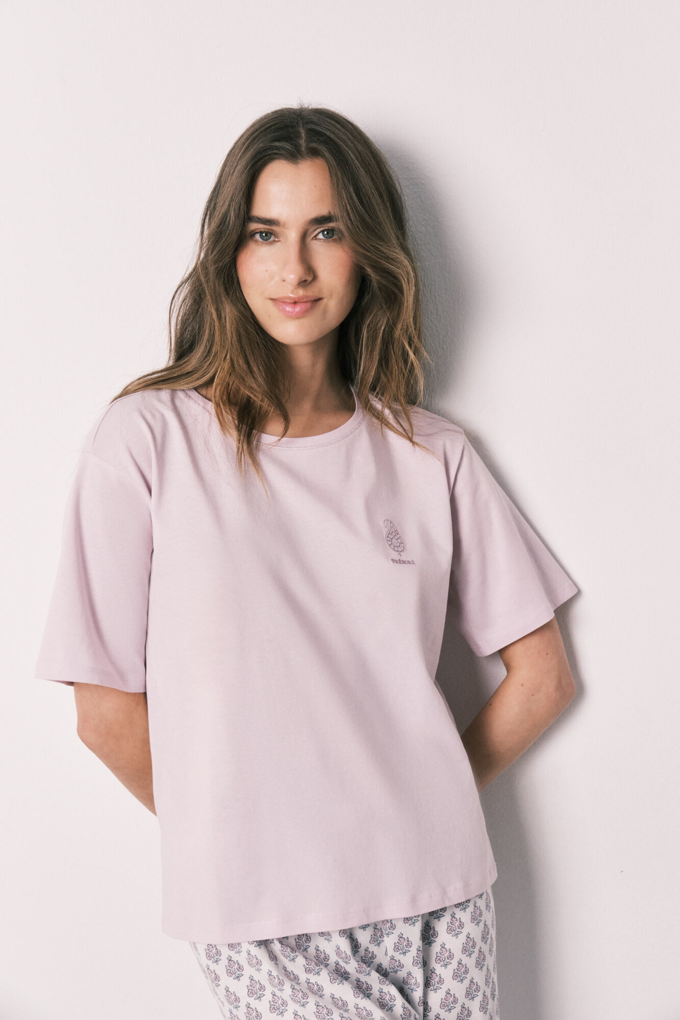 Women'secret Pijama 100% algod&oacute;n rosa estampado sellos