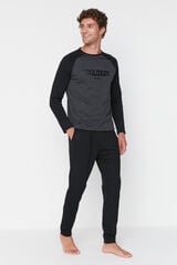 Trendyol Conjunto de pijama de corte regular com estampado preta e antracite e mangas raglan  estampado