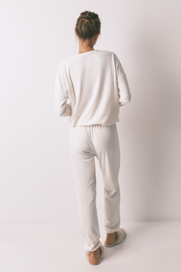 Women'secret Pijama comprido em veludo branco macio com glitter bege