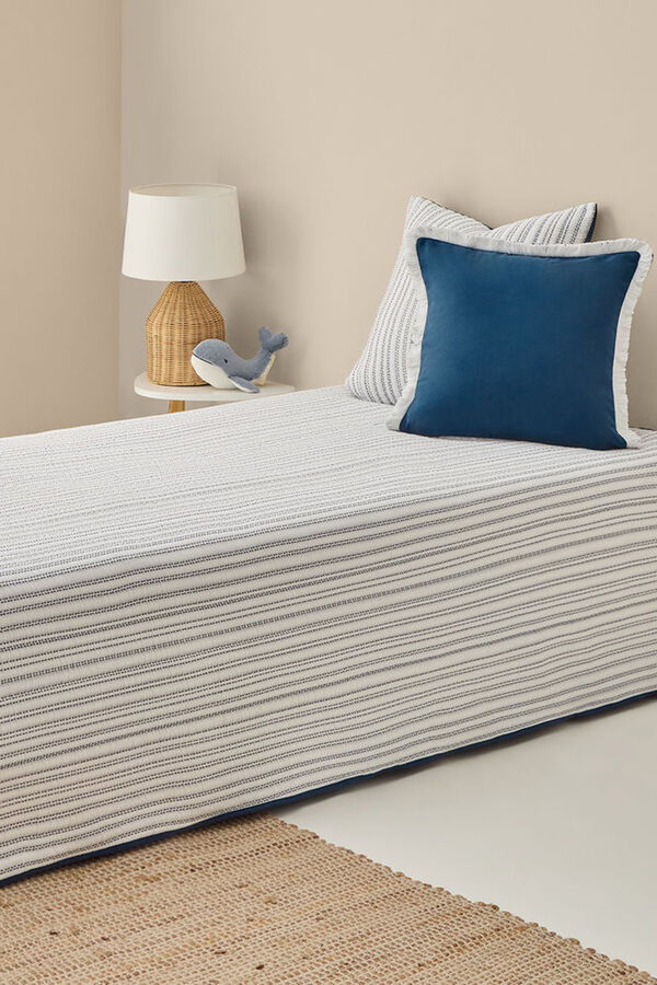 Textura Edredom liso reversível com costura azul