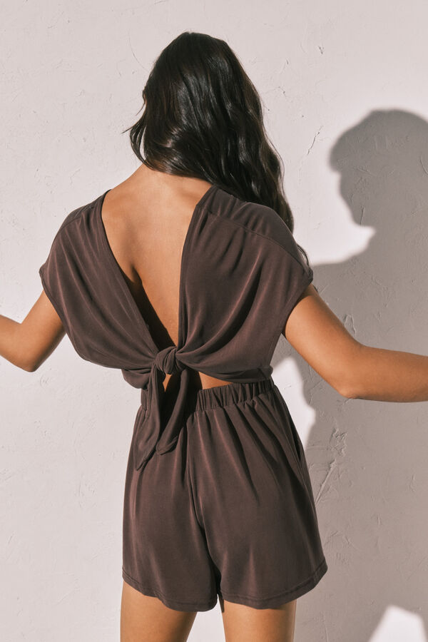 Women'secret Macac&atilde;o curto castanho e em malha fluida  cru