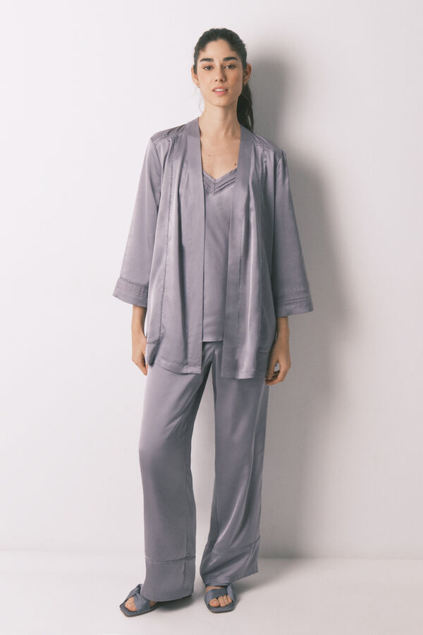 Women'secret Conjunto de pijama de cetim e renda cinzento cinzento
