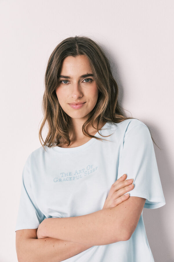 Women'secret Pijama estampado aos quadrados 100% algod&atilde;o azul azul