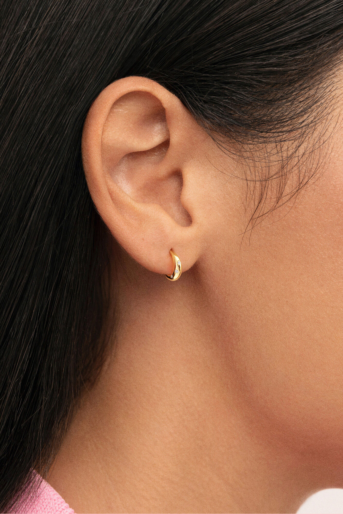 Singularu Pendientes Aro Mini Luna Plata Ba&ntilde;o Oro