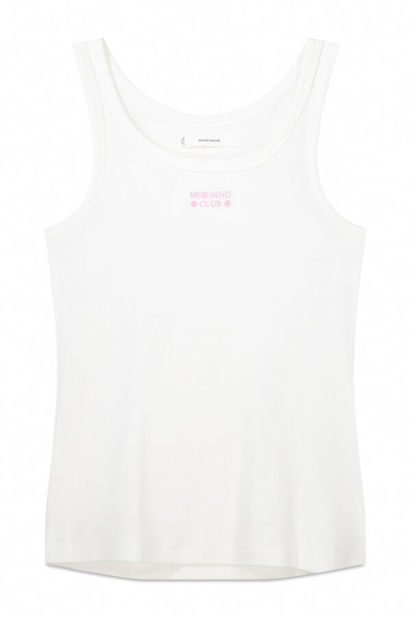 Women'secret Camiseta tirantes canalé blanco marfil