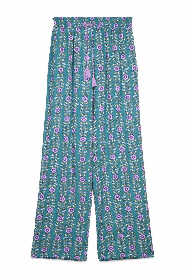 Women'secret Calça comprida de viscose com estampa floral verde