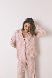 Women'secret Pijama camiseiro longo 100% algodão com flores rosa