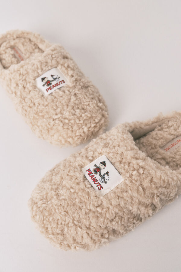 Women'secret Pacote de presente com chinelos de quarto de borrego e máscara para os olhos do Snoopy bege