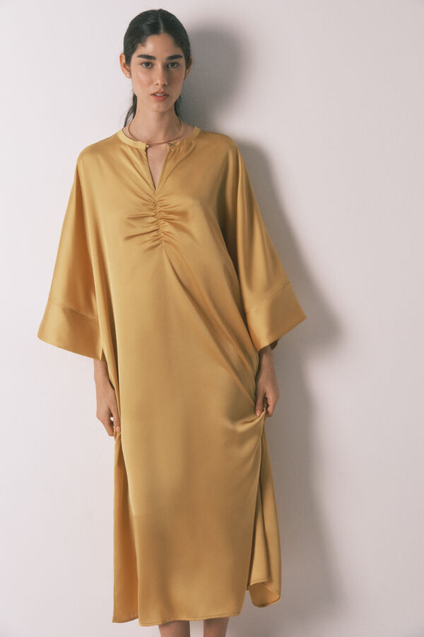 Women'secret Vestido caft&atilde; de cetim mostarda estampado