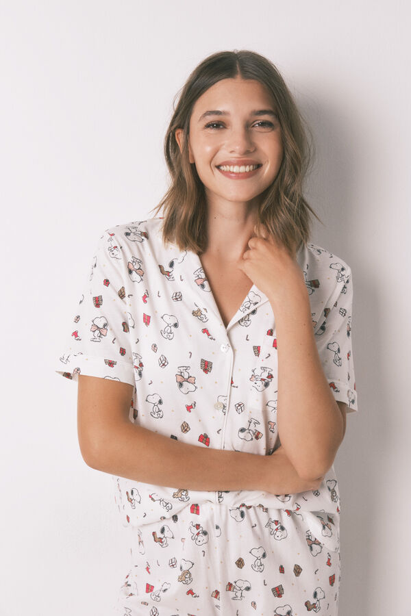 Women'secret Pijama longo estilo camisa 100% algodão branco Snoopy branco