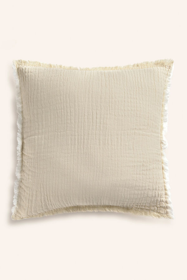 Calma House Capa de almofada quadrada de musselina de algod&atilde;o cru estampado