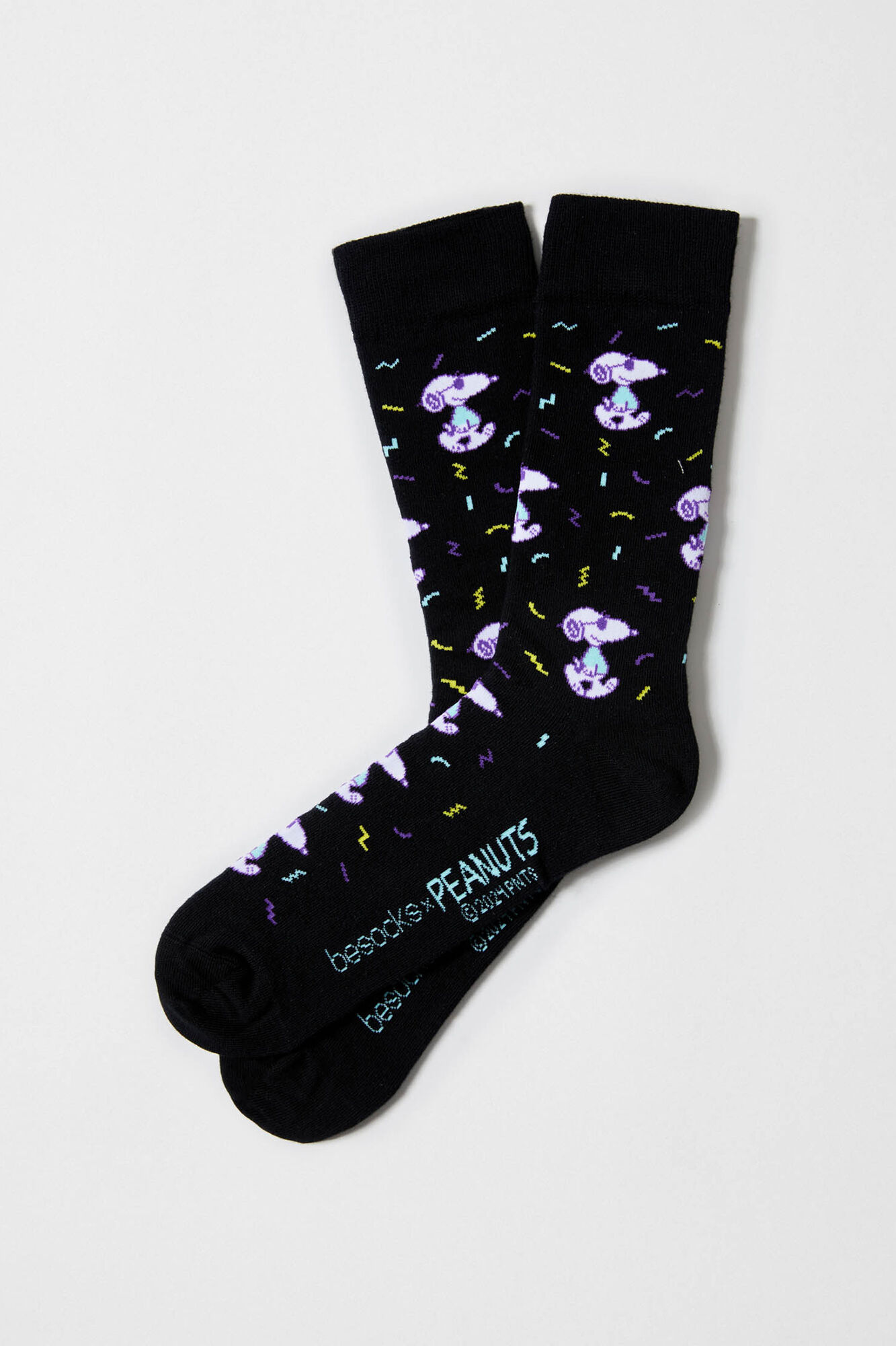 Besocks Meias altas Snoopy Besocks pretas de algod&atilde;o org&acirc;nico