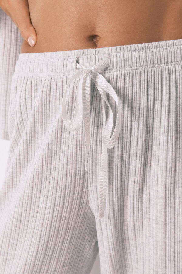 Women'secret Pijama largo algodón canalé gris gris