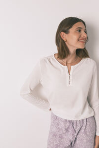 Women'secret T-shirt branca de manga comprida 100% algodão