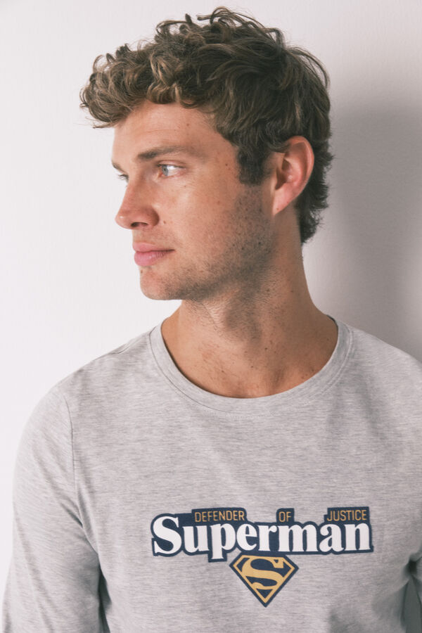 Women'secret Pijama comprido Superman cinza 100% algodão  cinzento