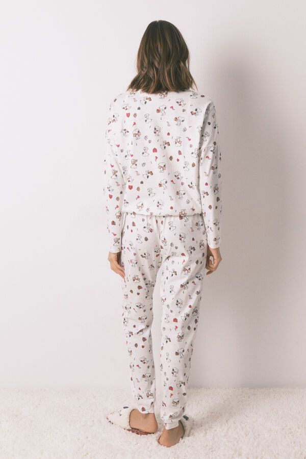 Women'secret Pijama longo 100% algod&atilde;o branco Snoopy bege