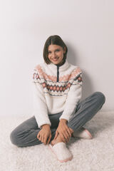 Women'secret Pijama comprido polar suave estampado fair isle bege