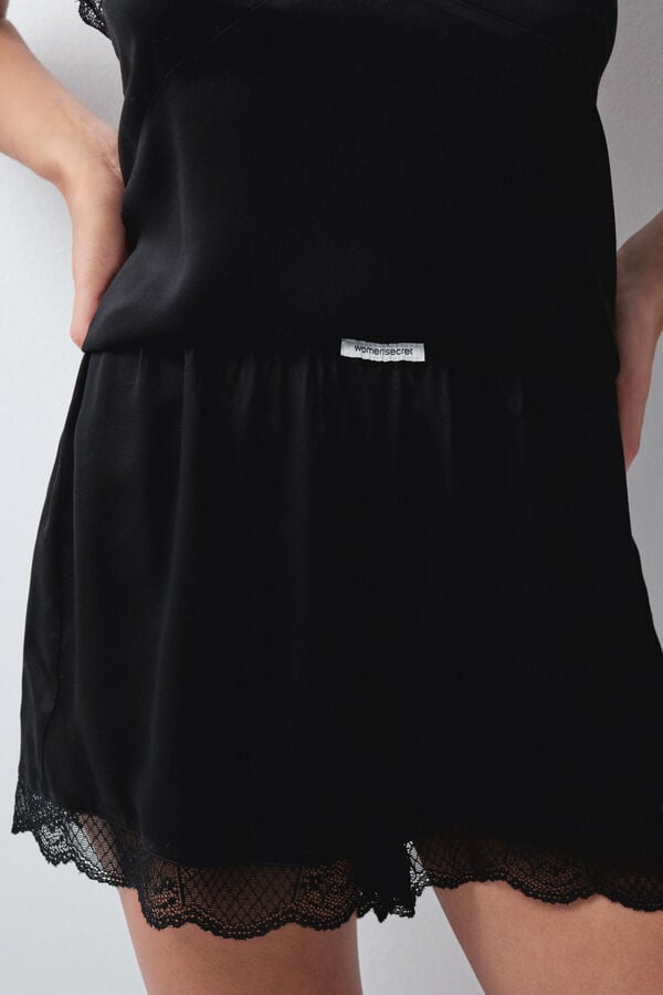 Women'secret Pijama curto de al&ccedil;as preto de renda preto