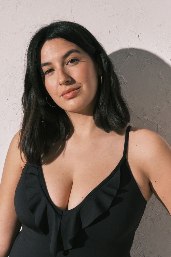 Women'secret Fato de banho moldador com folho preto preto