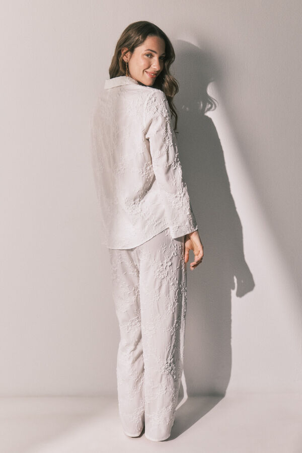 Women'secret Pijama de camisa comprida cetim branco bege