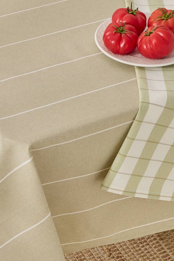 Textura Toalha de mesa riscas de algodão resistente a manchas bege