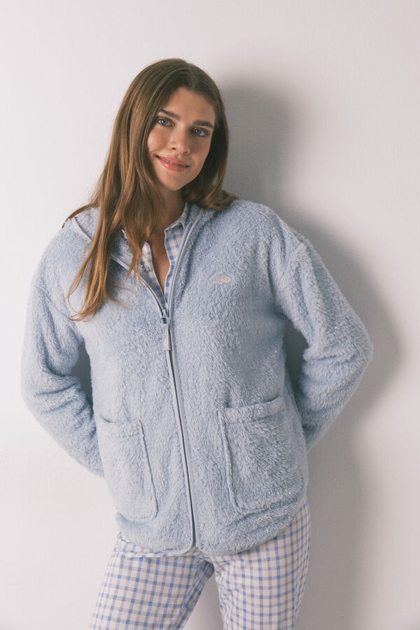 Women'secret Robe curta de tecido de pelo azul lurex azul