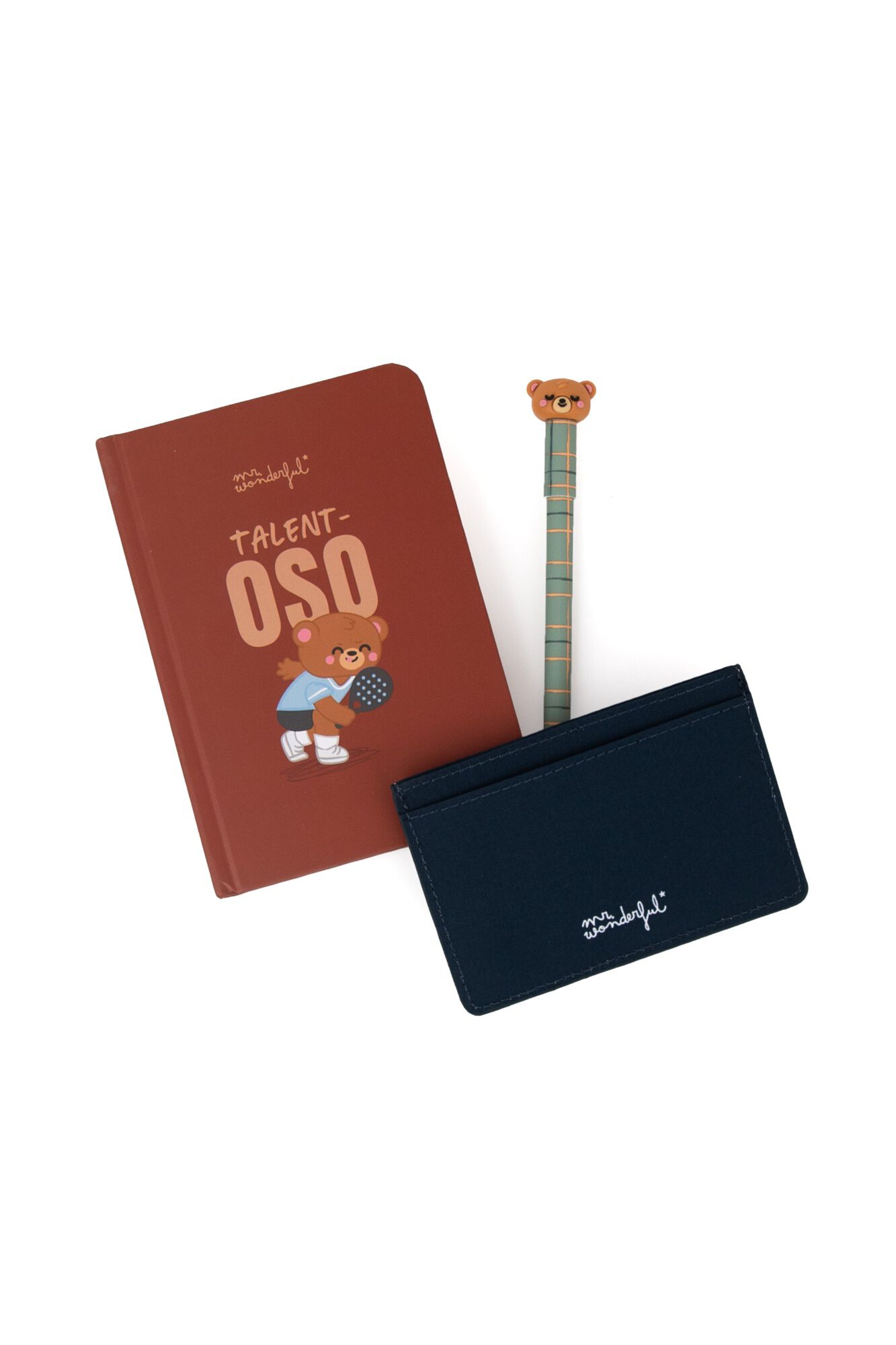 Mr. Wonderful Kit de caderno A6 + porta-cart&otilde;es + caneta apag&aacute;vel Bo-Bo Urso - TALENT-OSO