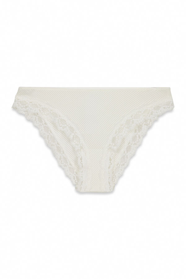 Women'secret Braga cl&aacute;sica microfibra rayada y encaje blanco nude
