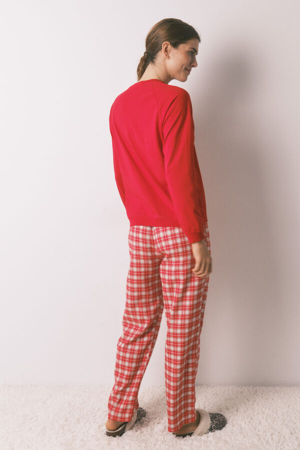 Women'secret Pijama longo 100% algodão estampado xadrez vermelho Snoopy vermelho