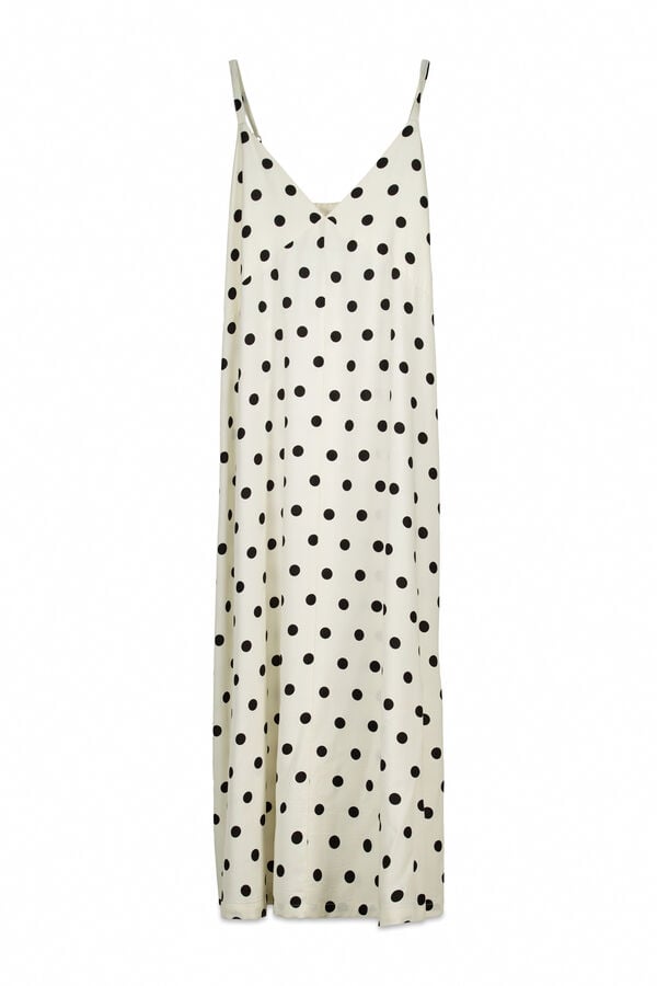 Women'secret Vestido comprido estampado de bolinhas B&W bege