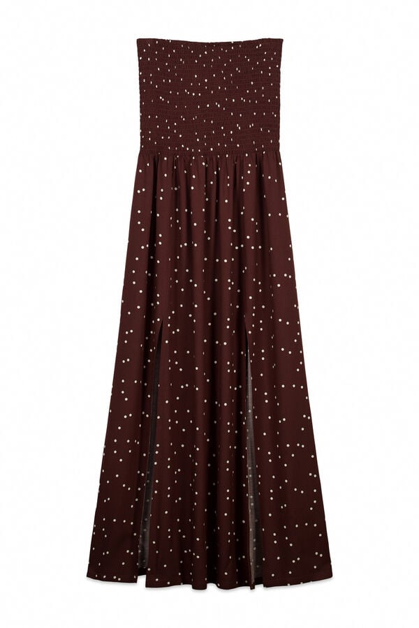 Women'secret Vestido comprido sem al&ccedil;as estampado bolinhas cru