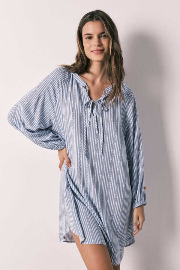 Women'secret Camisola curta em viscose estampado riscas azul azul