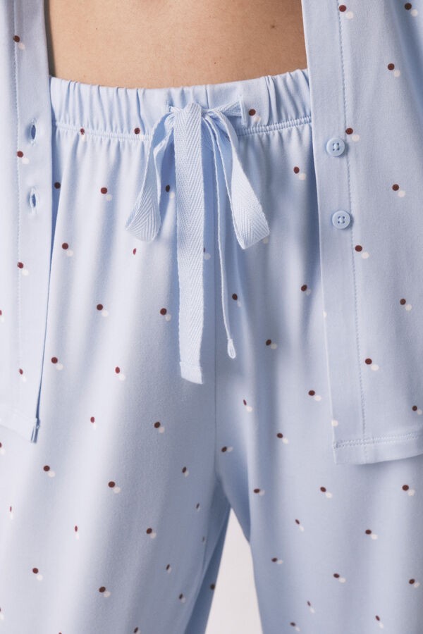 Women'secret Pijama camiseiro comprido estampado bolinhas azul azul