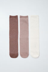Women'secret Pack 3 meias compridas textura losangos castanho cru