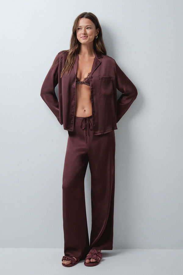 Women'secret Pijama comprido camiseiro acetinado gren&aacute; vermelho