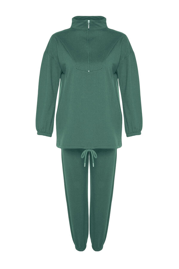 Trendyol Agasalho verde com fecho-&eacute;clair, gola alta e baixo franzida  bege