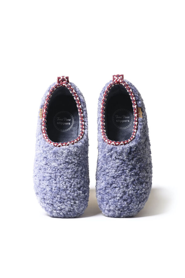 Womensecret Women's babouche-style slippers in white faux shearling bleu