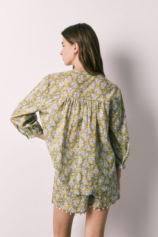 Women'secret Pijama curto camiseiro estampado flores verde