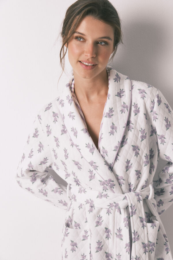 Women'secret Vestido midi robe com flores lilás e brancas bege