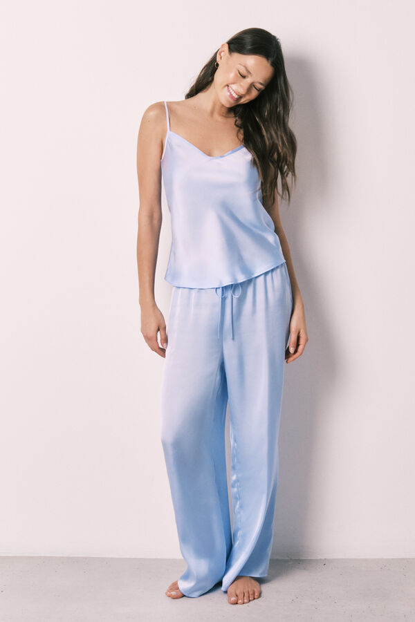 Women'secret Pijama comprido em cetim azul azul