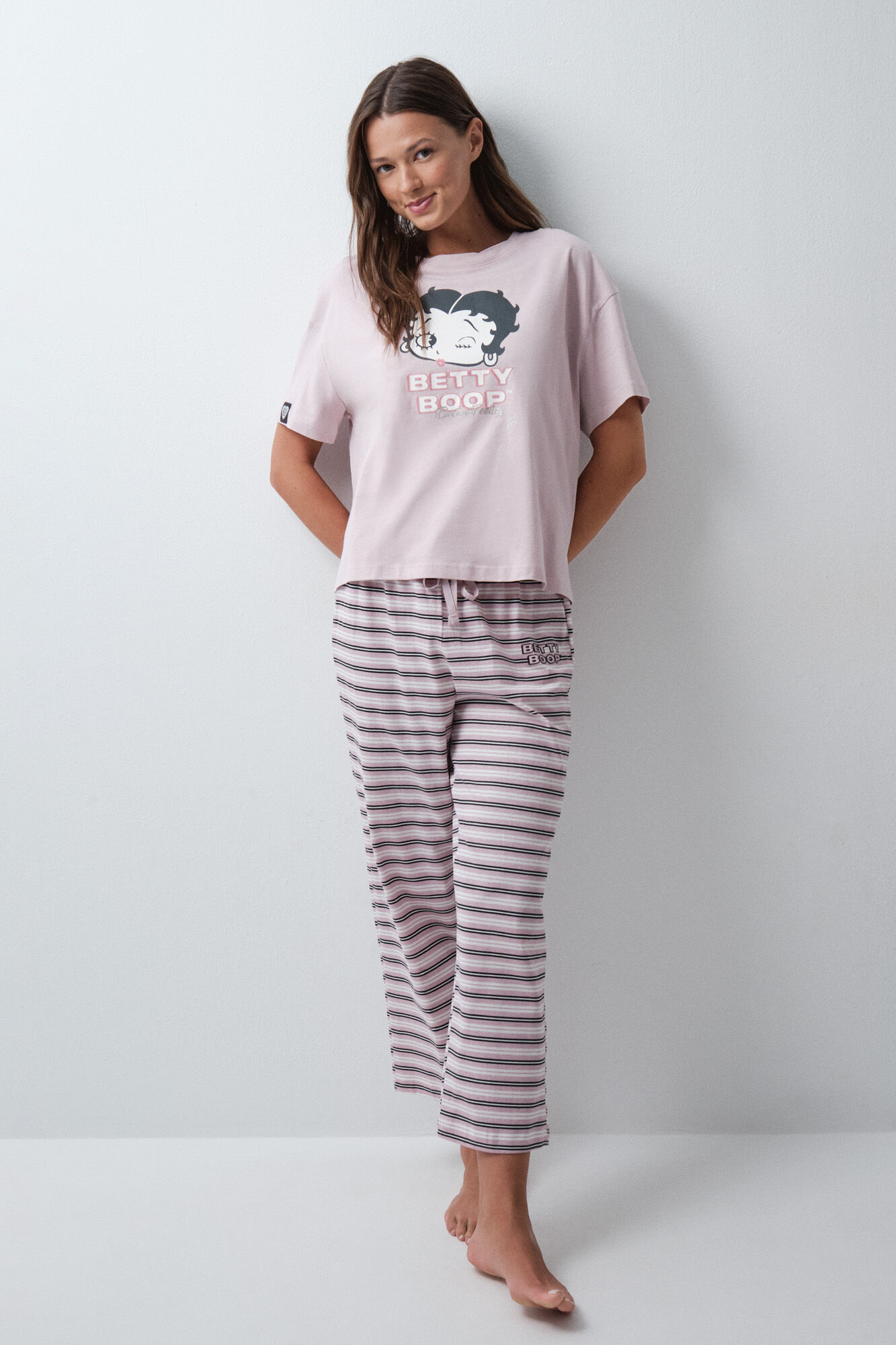 Women'secret Pijama largo Betty Boop rayas rosa